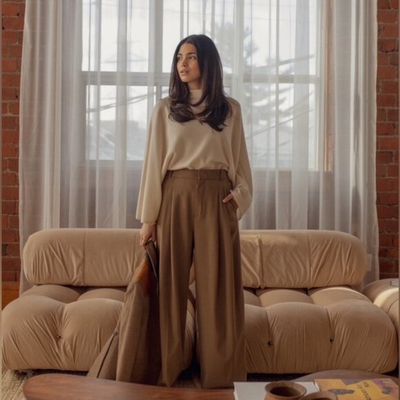 RETAIL BR Petite Wide Leg Italian Wool Pant in Camel - Picture 8 of 12